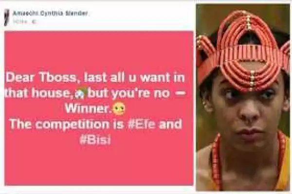#BBNaija: Juju saga? Angry Nigerians says #Tboss must leave next says she influences the evictions (Photos)